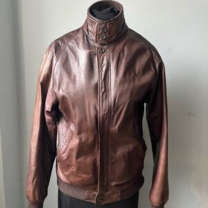 Brown Leather Bomber Jacket